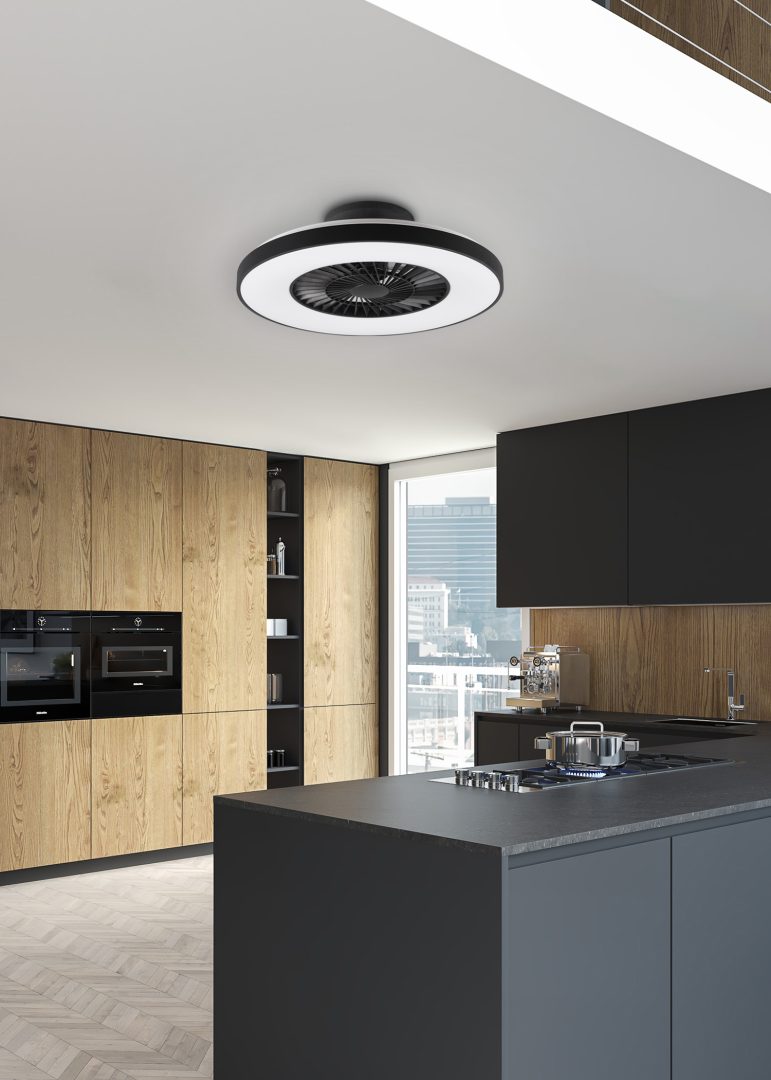 REALITY PLAFONDVENTILATOR HALMSTAD LED MAT ZWART/WIT 58 CM