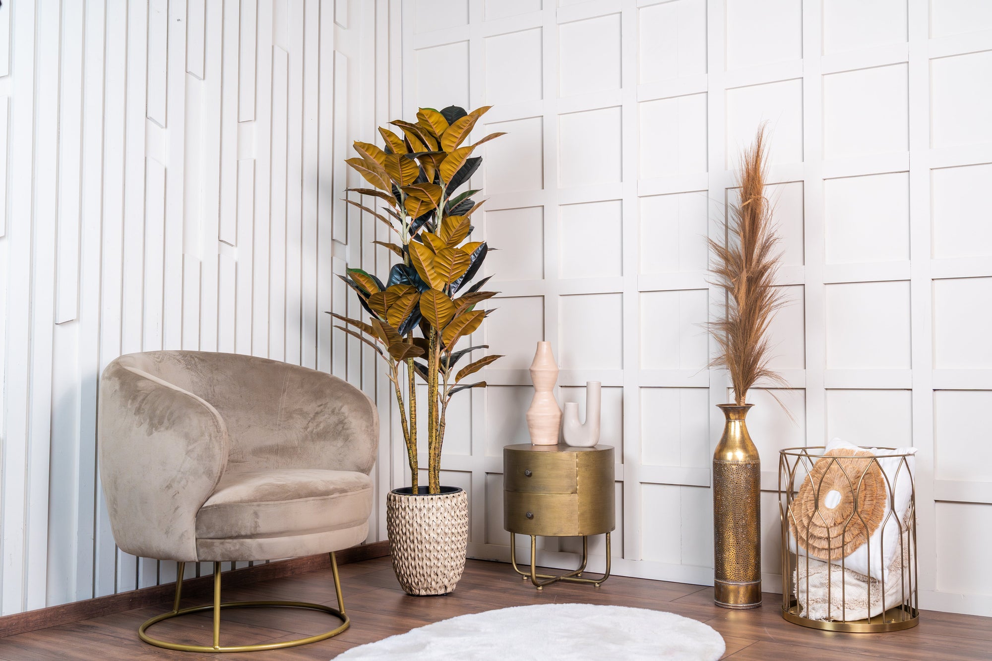 NEVERLEAFS RUBBERBOOM KUNSTPLANT FICUS ELASTICA 160 CM 3 STAMMEN