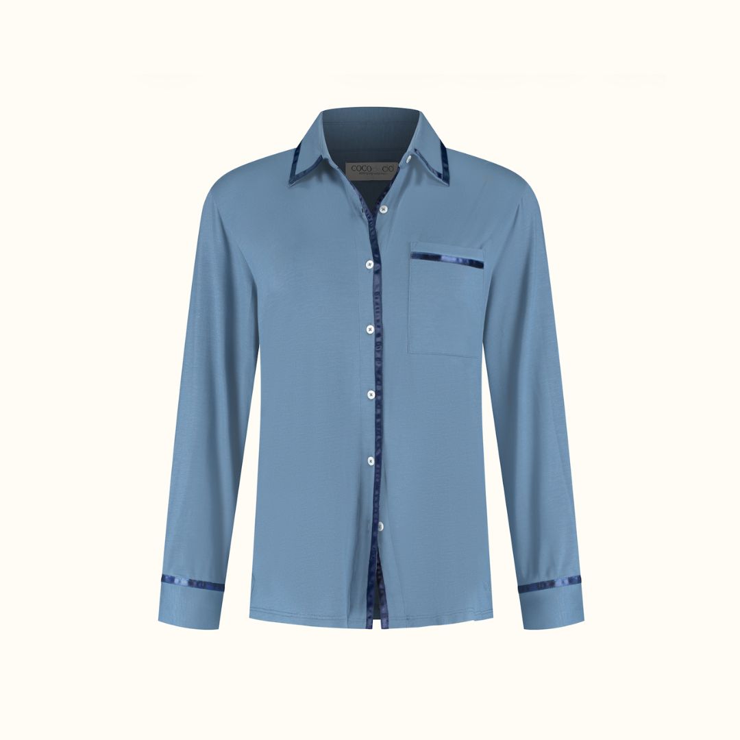 COCO & CICI TENCEL PYJAMA SET LANG/KORT DAMES DONKERBLAUW MAAT S