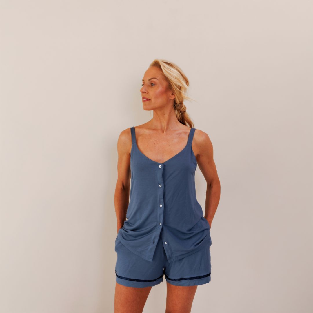 COCO & CICI TENCEL PYJAMA SET KORT DAMES DONKERBLAUW MAAT L