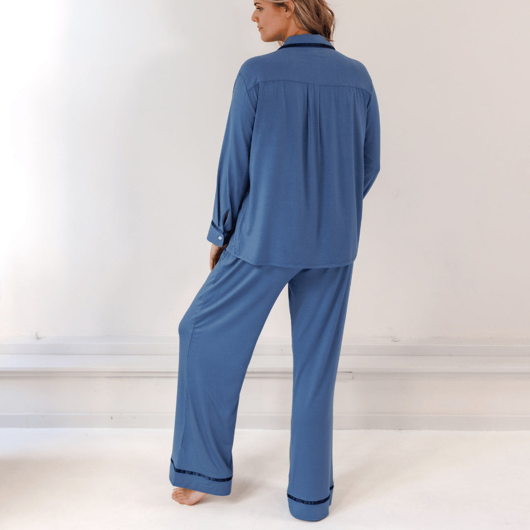 COCO & CICI TENCEL PYJAMA SHIRT DAMES DONKERBLAUW MAAT S