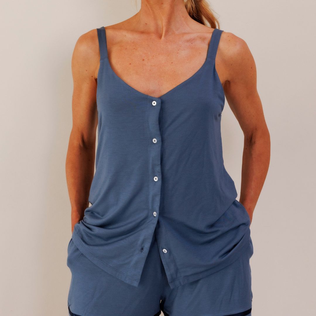 COCO & CICI TENCEL PYJAMA TOP DAMES DONKERBLAUW MAAT L