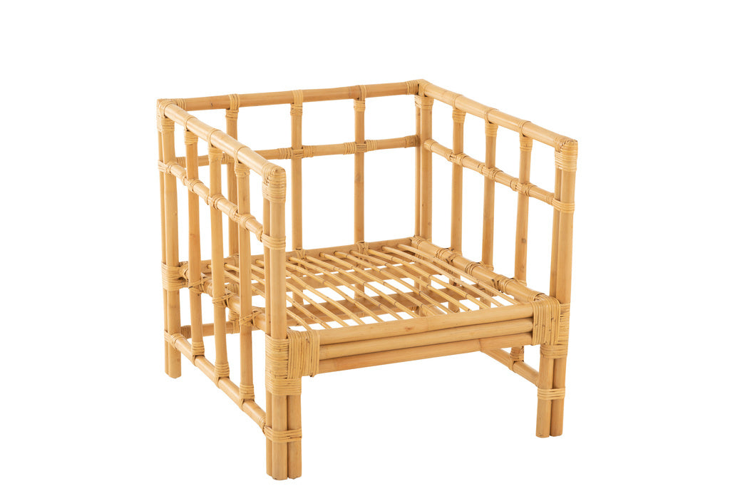 J-LINE ARM CHAIR ELISE + KUSSEN – RATTAN/TEXTIEL – NATURAL/WHITE – 73 CM