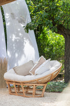 Stoel Roni met kussen, rotan naturel/wit