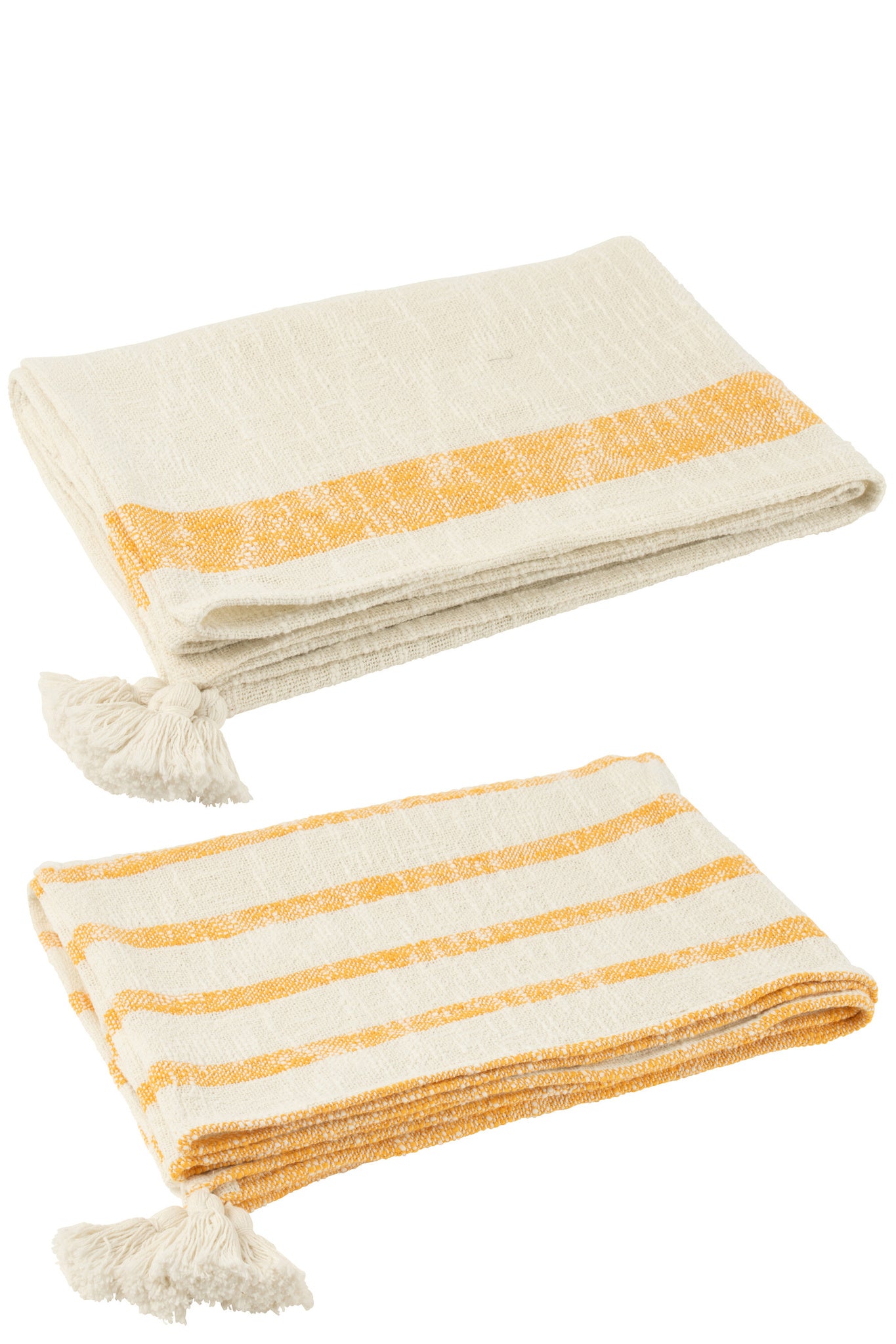 J-LINE GERUITE STREPEN+KWASTJES KATOEN WIT/ORANJE ASSORTIMENT VAN 2