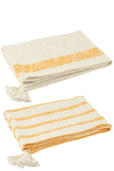 J-LINE GERUITE STREPEN+KWASTJES KATOEN WIT/ORANJE ASSORTIMENT VAN 2