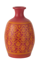 J-LINE VASE FLOWERS+LINES TERRACOTTA ROZE/ORANJE