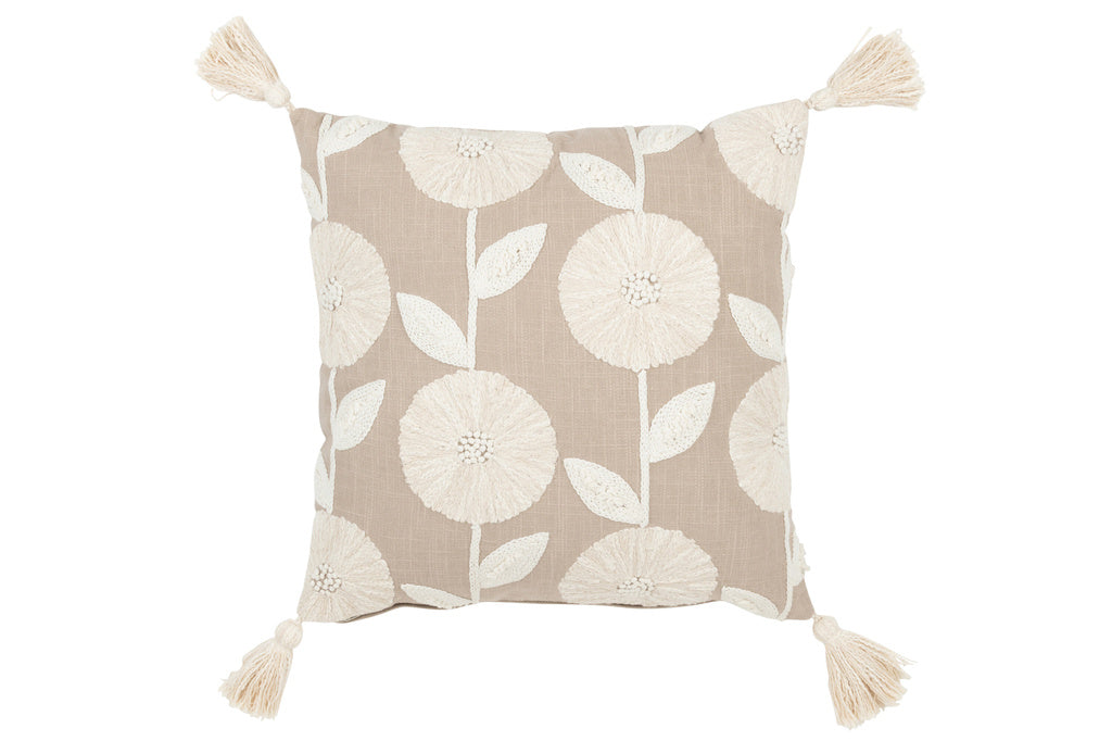 J-LINE KUSSEN FLOWERS/LEAVES – KATOEN – TAUPE/BEIGE – 45 CM