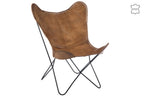 Loungestoel leer/metaal cognac