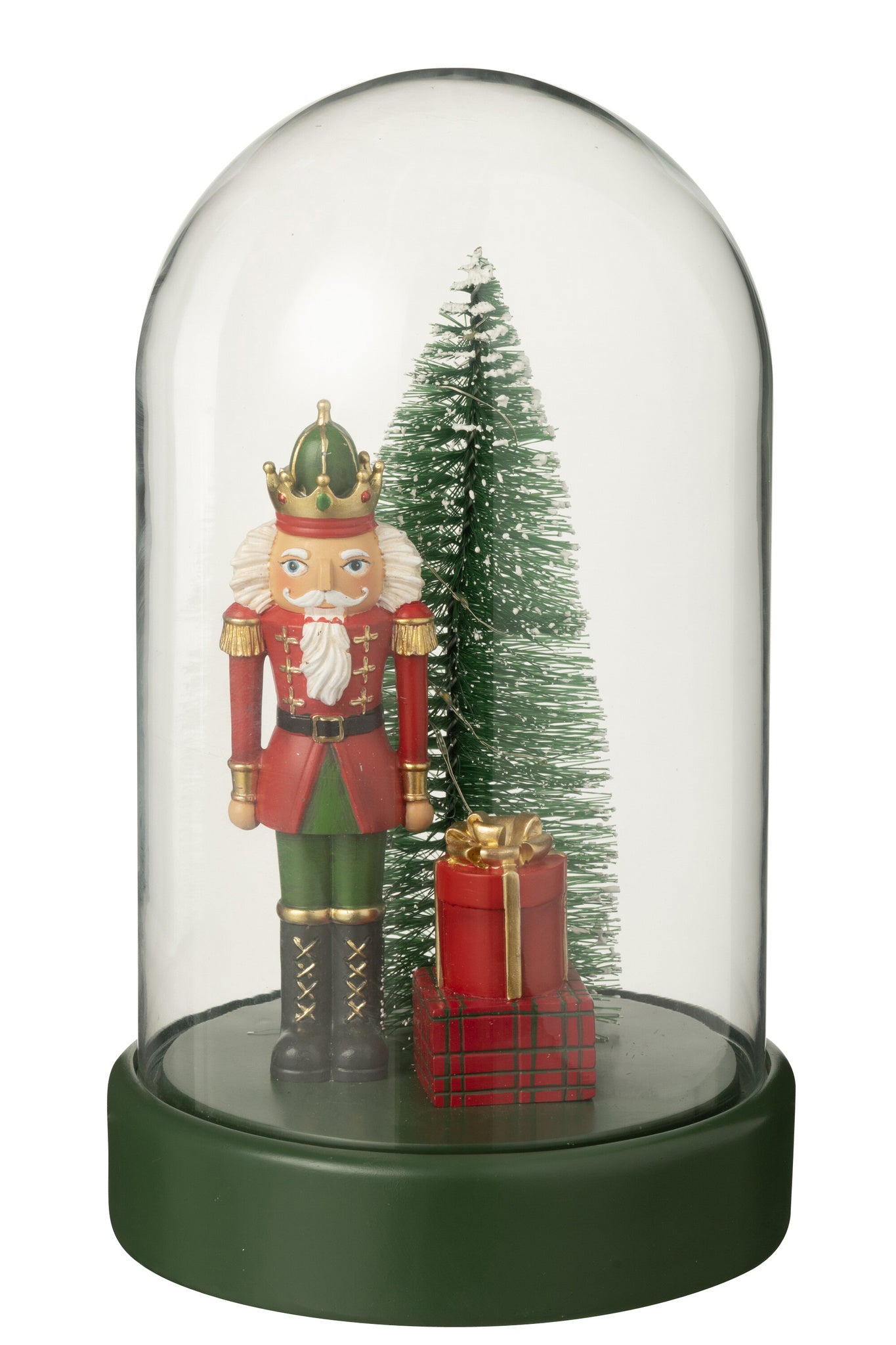 J-LINE DECORATIEVE STOLP MET LED-NOTENKRAKER + BOOM + CADEAUS LIMOENGROEN KERST ROOD/DONKERGROEN