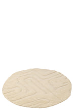 Rug Abstract Lines Round Wool Ecru