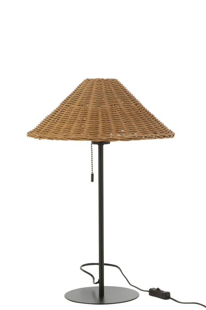 J-LINE TAFELLAMP METAAL/ROTAN ZWART/NATUREL