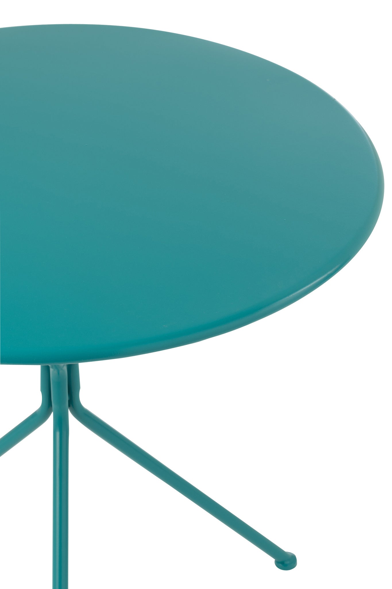 Ronde metalen tuintafel met driepoot, turquoise, groot