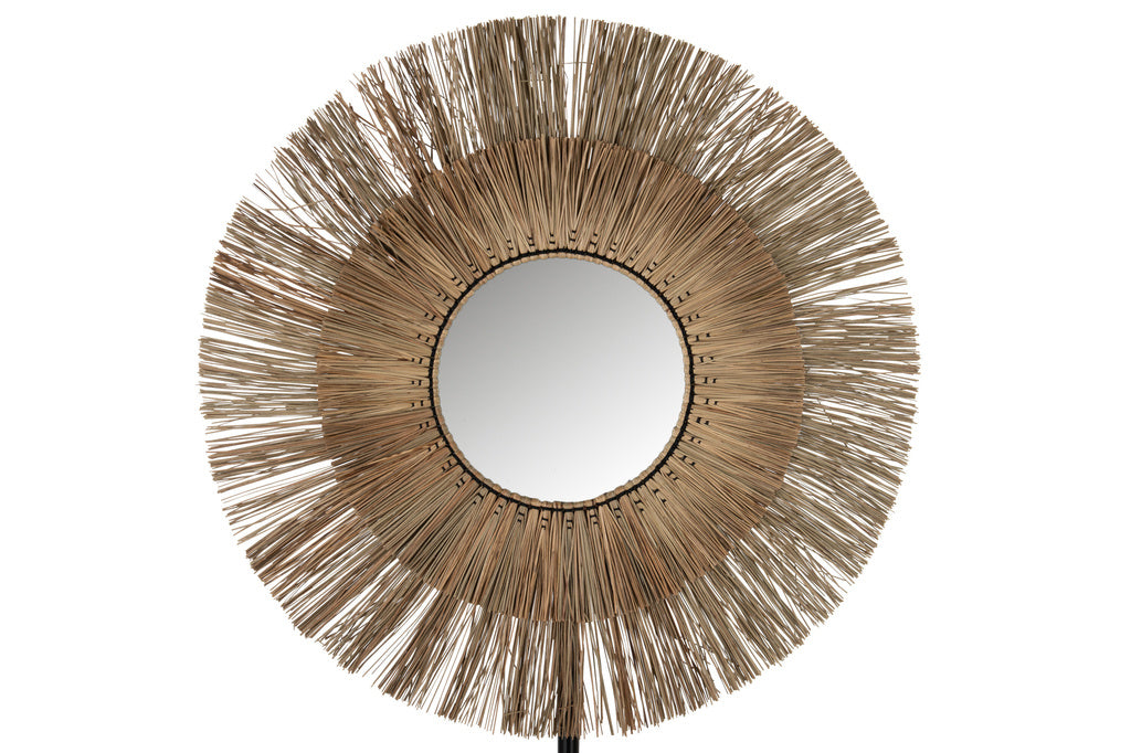 J-LINE RONDE SPIEGEL MENDI GRASS NATUREL LARGE