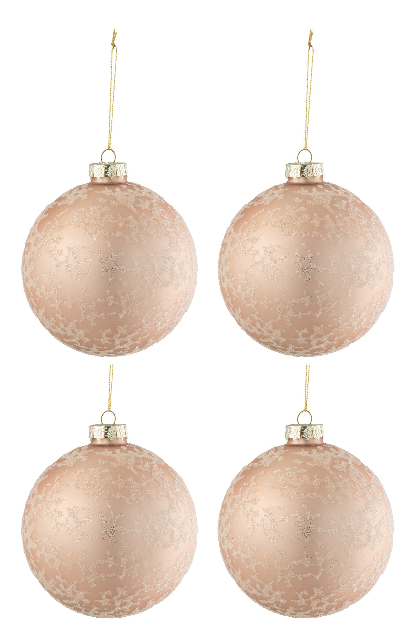 J-LINE DOOS VAN 4 KERSTBALLEN SUIKERGLAS MAT LICHTROZE GROOT