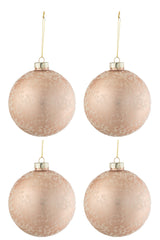 J-LINE DOOS VAN 4 KERSTBALLEN SUIKERGLAS MAT LICHTROZE GROOT