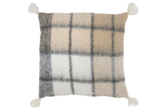 Kussen met kwastjes van polyester in het beige.