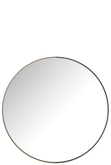 J-LINE RONDE SPIEGEL METAAL/HOUT ZWART LARGE