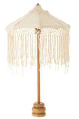 ChatGPT zei:  J-LINE PARASOL ON FOOT LONG FRINGES HOUT/TUMANGGAL WIT