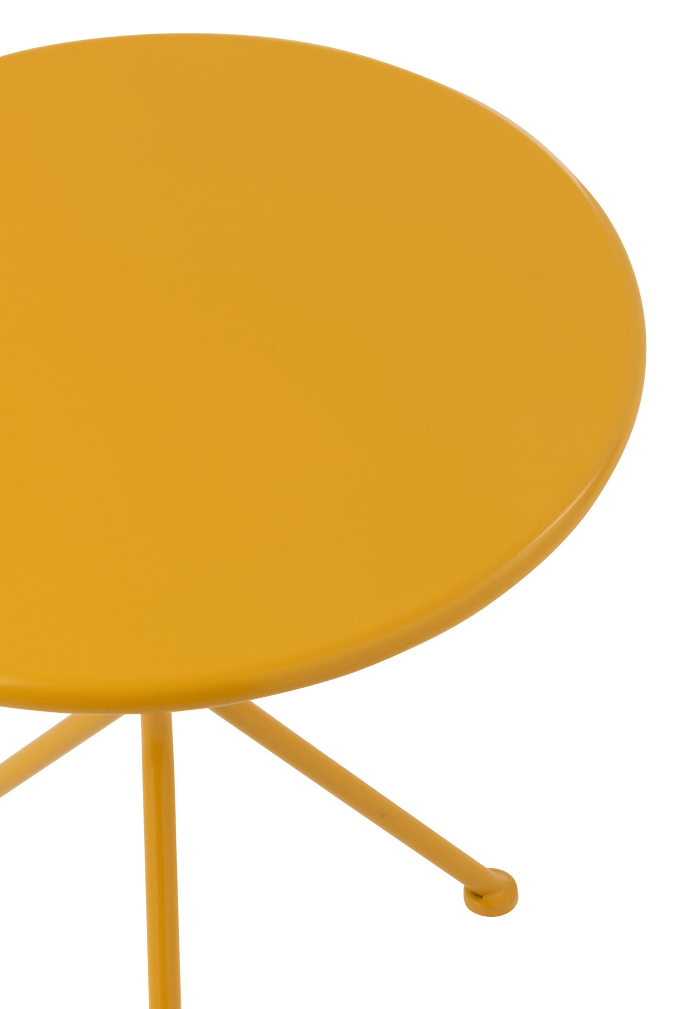 Ronde tuintafel met driepoot, metaal, okergeel, klein