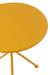 Ronde tuintafel met driepoot, metaal, okergeel, klein