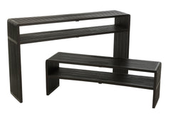 Set van 2 consoles met plank van gerecycled teakhout in het zwart.