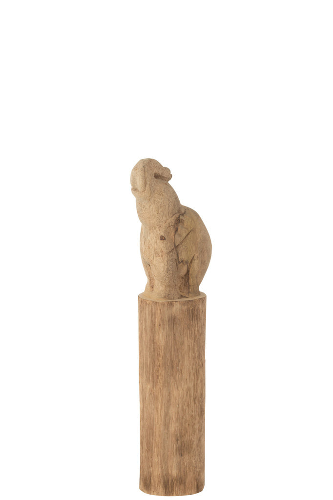 J-LINE ELEPHANT ON LOG MANGO WOOD NATURAL SMALL