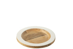 Decoratieve dienbladrand rond mangohout wit/natuurlijk klein