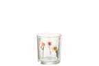 J-LINE THEELICHTHOUDER PEGGY FLOWERS GLAS KLEIN
