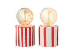 Gestreepte tafellamp van dolomiet, rood/wit, assortiment van 2
