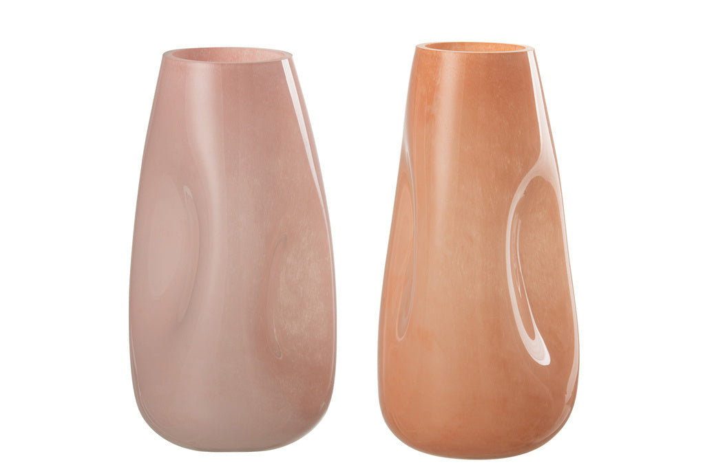 J-LINE VASE BUMPS GLASS PINK/ORANGE LARGE (SET VAN 2)