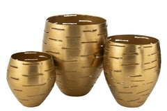 J-LINE SET VAN 3 WINDLICHT SCHALEN – METAAL GOUD