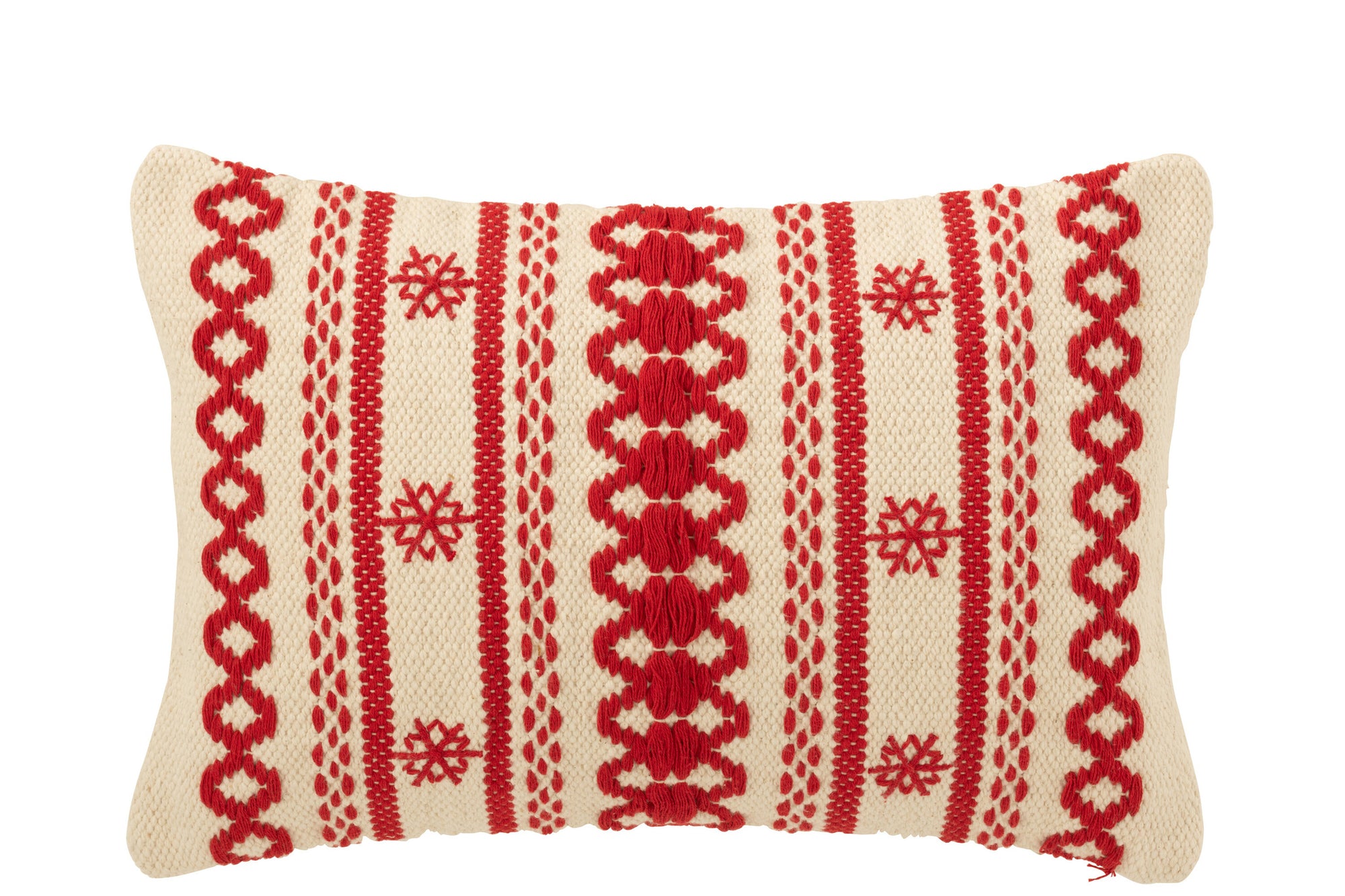 J-LINE KUSSEN STREPEN + SNEEUWVLokken KATOEN KERST ROOD/WIT