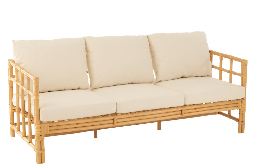 J-LINE SOFA ELISE + KUSSEN 3-PERSOONS ROTAN/TEXTIEL NATURAL/WIT