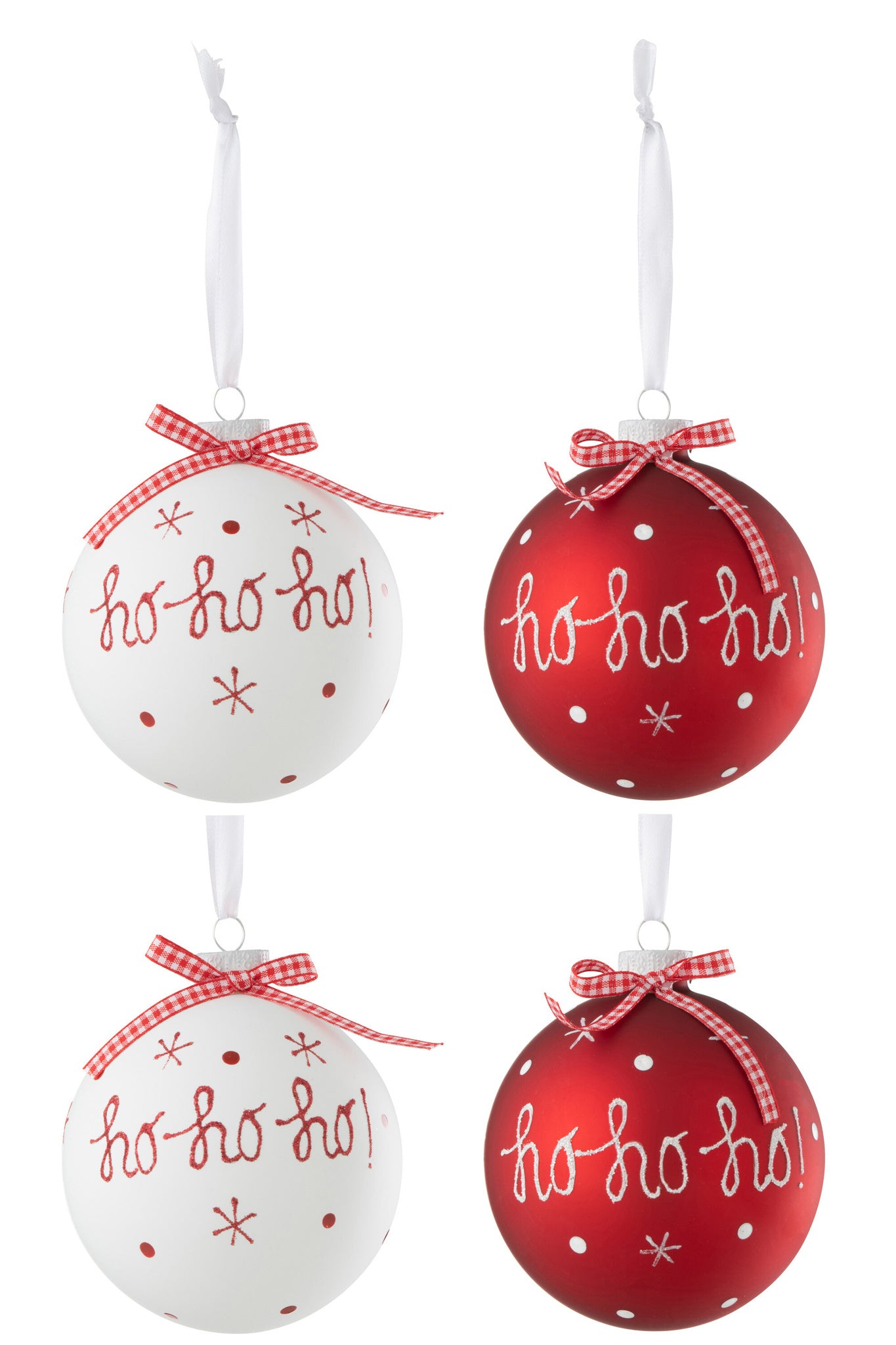 J-LINE DOOS VAN 4 KERSTBALLEN 2+2 HOHO + SNEEUWVLokken + STRIK ROOD/WIT GROOT