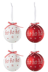 J-LINE DOOS VAN 4 KERSTBALLEN 2+2 HOHO + SNEEUWVLokken + STRIK ROOD/WIT GROOT
