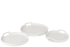 J-LINE SET VAN 3 DIENBLADEN ROND METAAL WIT – SET VAN DRIE STUKS