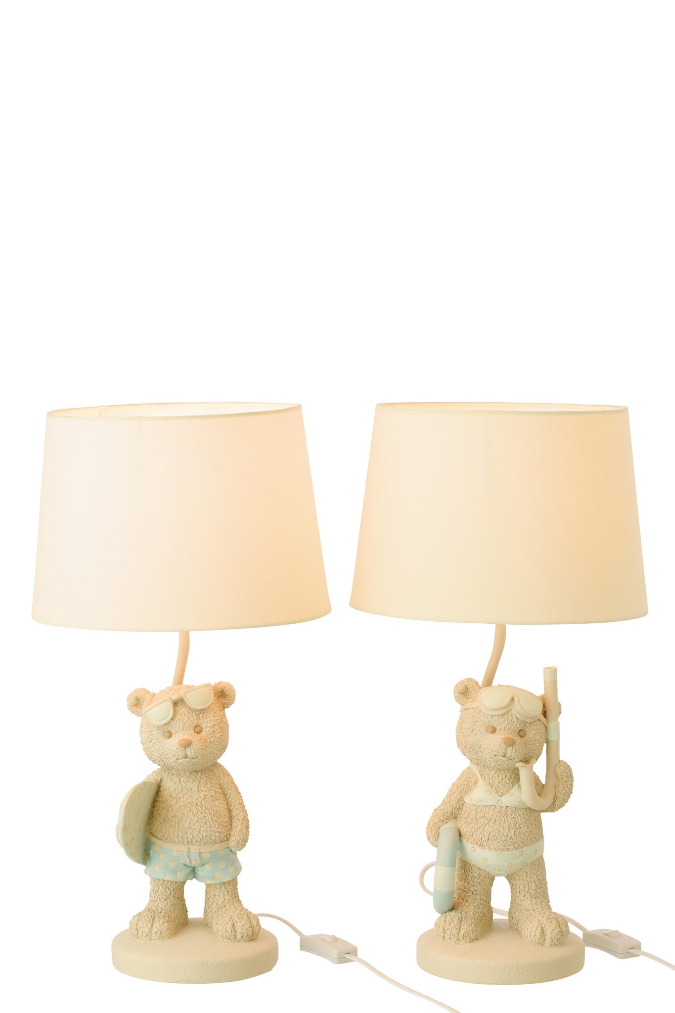 Tafellamp beer strand meisje/jongen polyresin beige/lichtblauw assortiment van 2