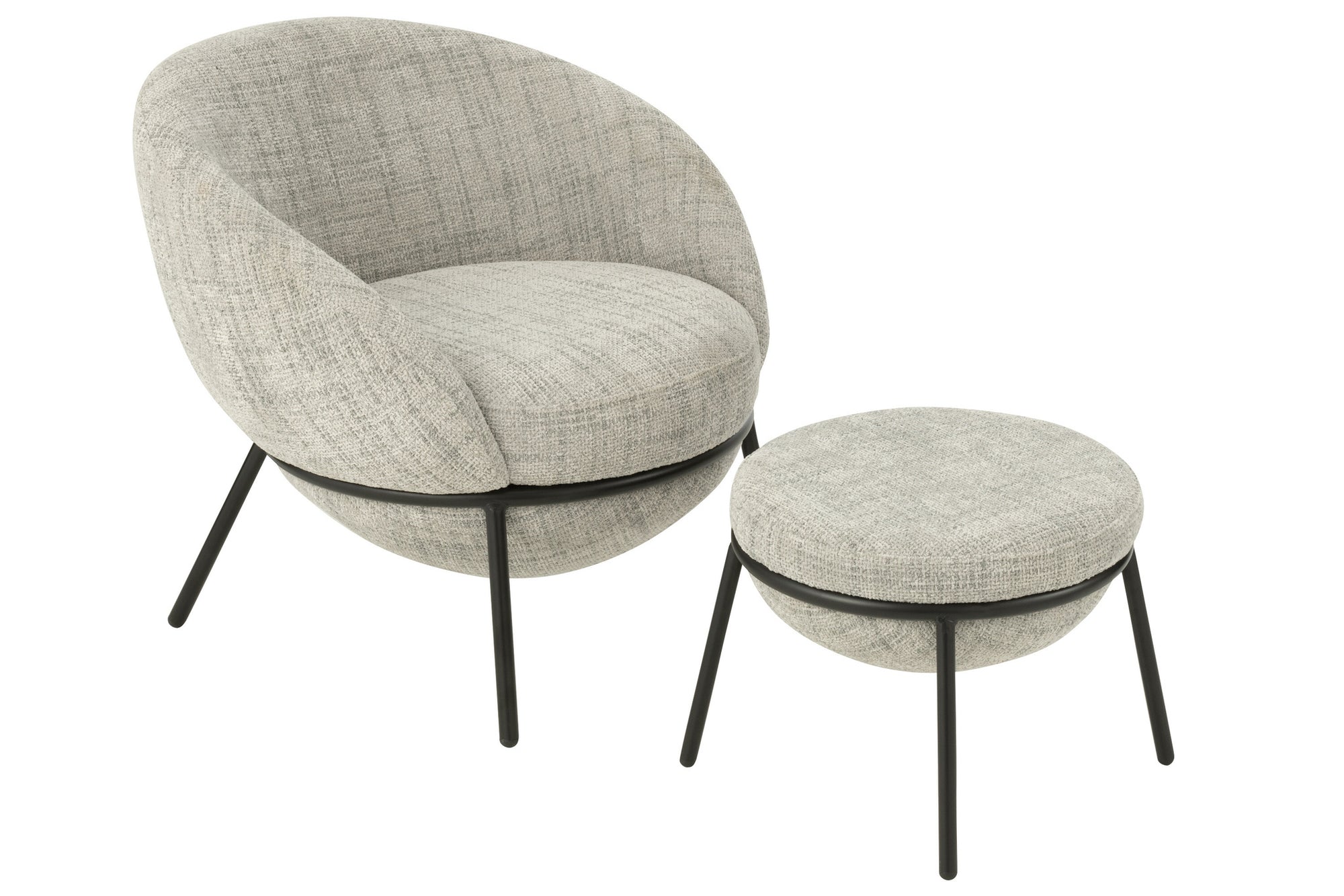 Loungestoel + Poef IJzergrijs/Zwart