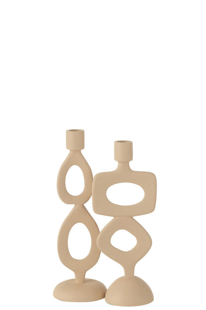 J-LINE CANDLE HOLDER RINGS ALUMINIUM BEIGE ASSORTMENT OF 2
