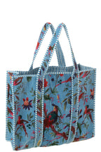 J-LINE TOTE BAG BIRDS/FLOWERS COTTON VELVET BLUE