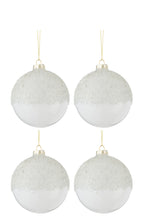 J-LINE DOOS VAN 4 KERSTBALLEN SUIKER BOVEN GLAS TRANSPARANT WIT MEDIUM