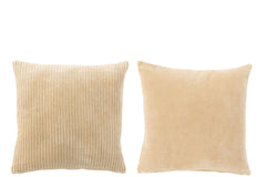 Kussen Velvet Vierkant Katoen Beige Assortiment Van 2