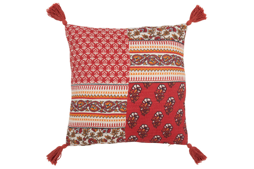 J-LINE KUSSEN BLOEMEN + KWASTJES – KATOEN – ROOD – 45 CM