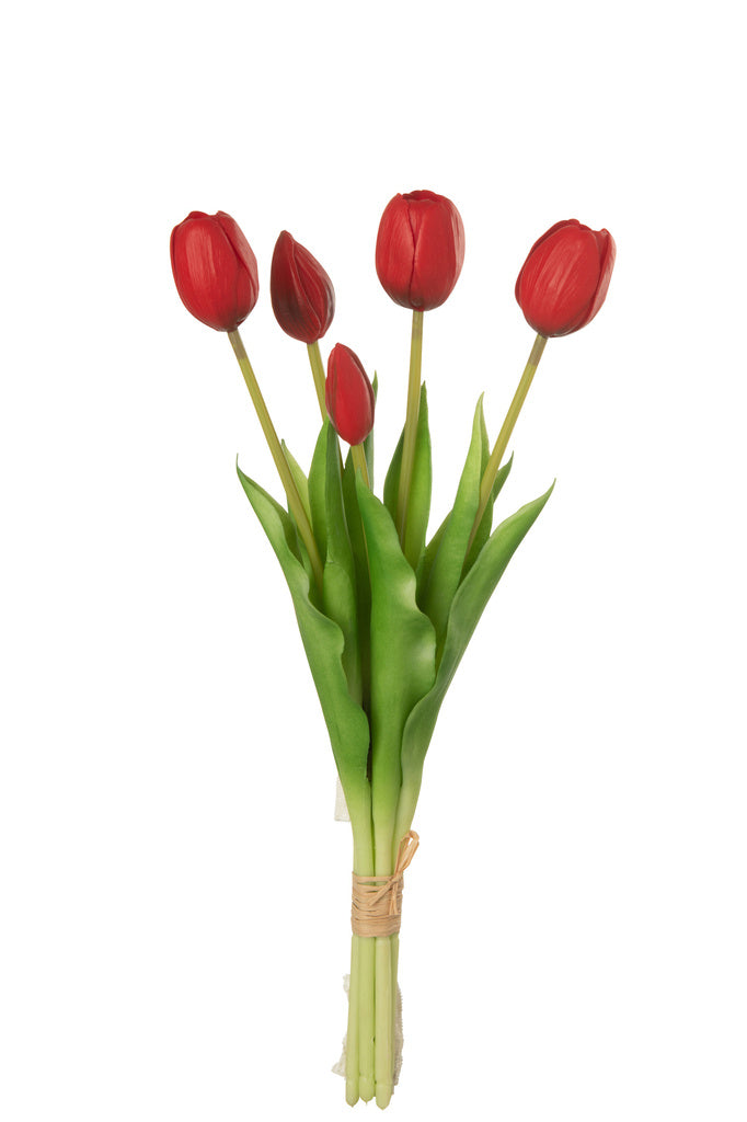 J-LINE BOEKET TULPEN 5 STUKS PU ROOD MEDIUM
