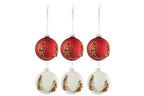 J-LINE DOOS MET 6 KERSTBALLEN KERSTBOMEN GLITTERS GLAS WIT/ROOD KLEIN