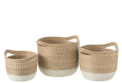 J-LINE SET VAN 3 RONDE MANDEN ZEEGRAS NATUREL/WIT
