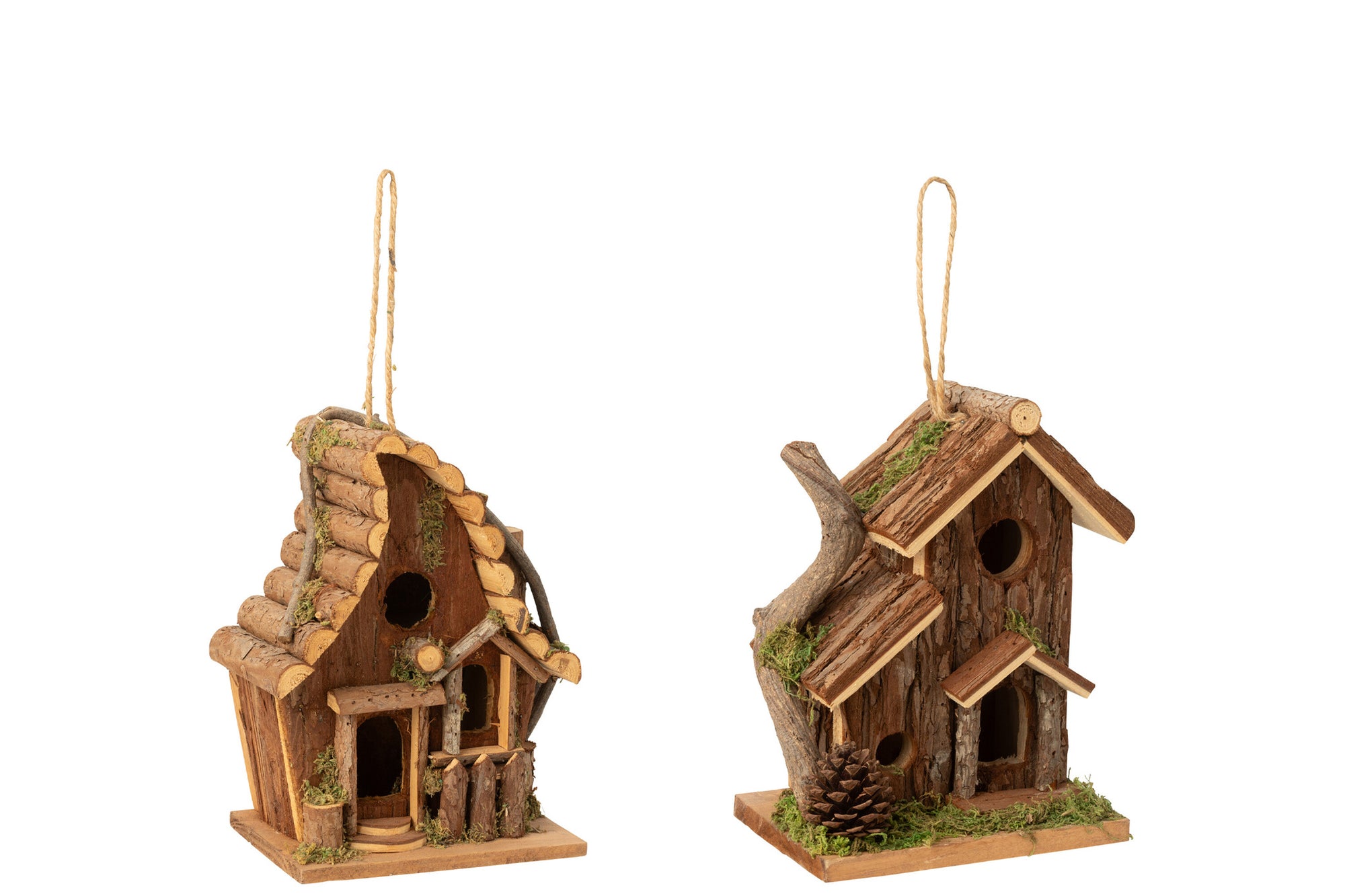 Vogelhuisje Ronde Raam Sparrenhout Natuurlijke Assortiment Van 2
