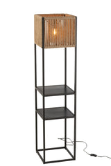 Vierkante lamp ijzer/jute naturel/zwart