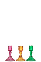 J-LINE KANDELAAR TULIP GLAS MIX - SET VAN 3